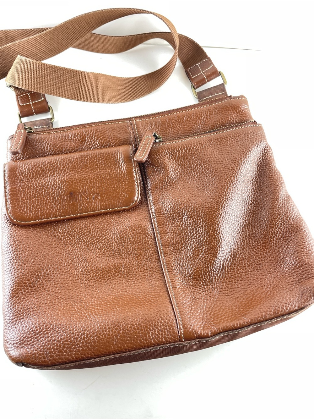 Roots 73 Brown Leather + Nylon Crossbody Messenger Bag